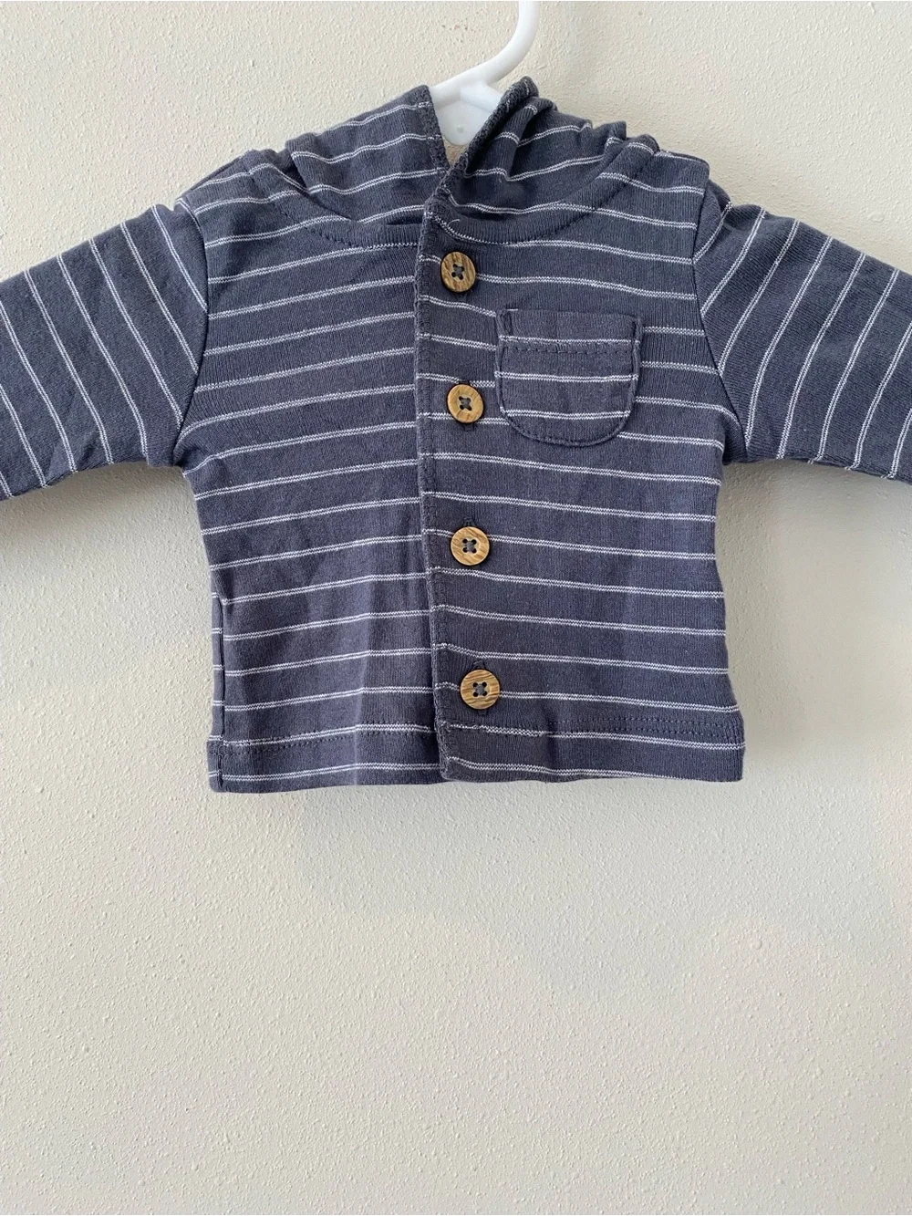 Carter’s Shirt Top Newborn 0 Months Striped Wooden Buttons Hood Pocket Cotton